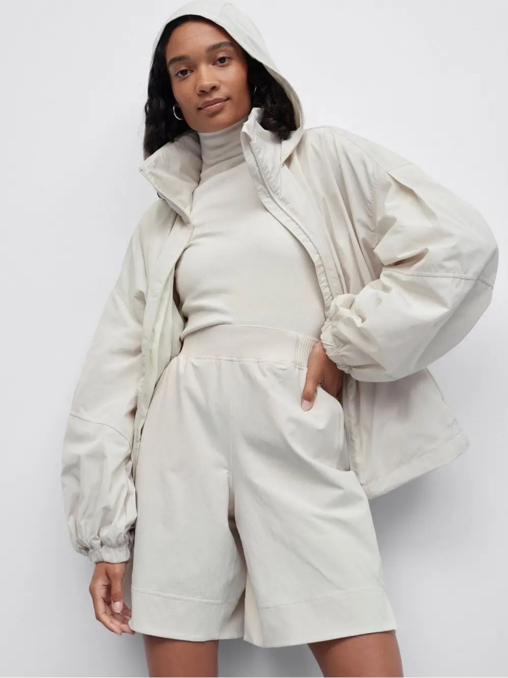 Lululemon 4 Lightweight cinchable jacket puff sleeve bone cream rain windbreaker - Picture 2 of 15